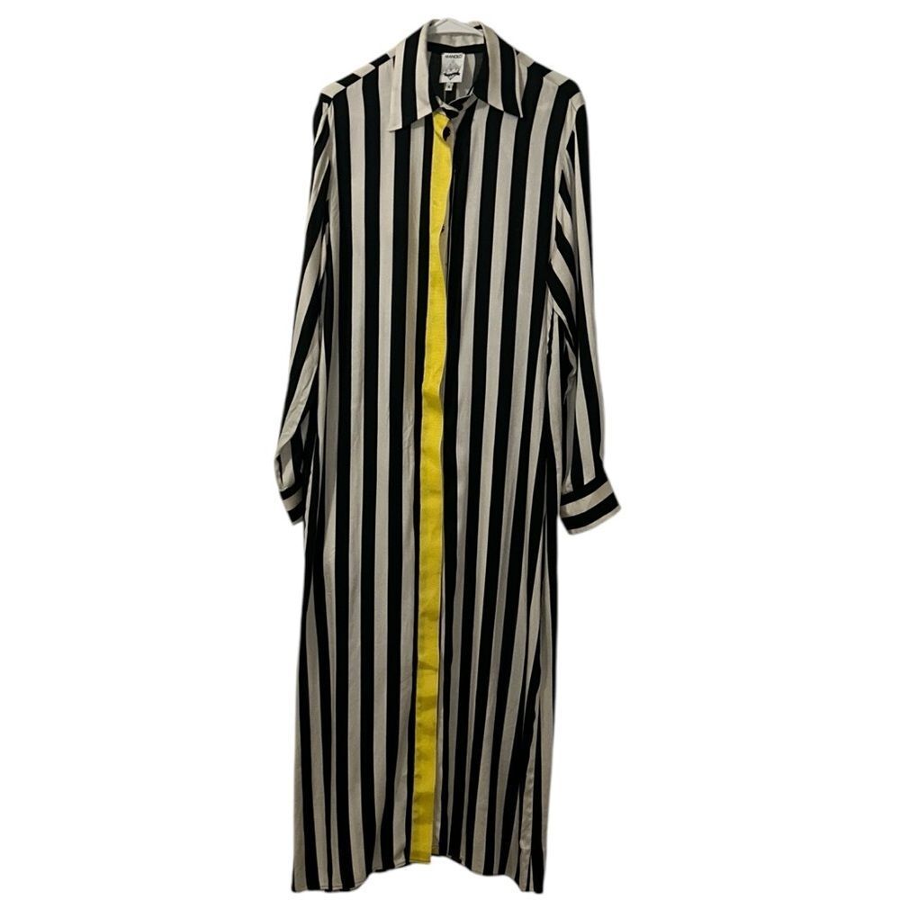 Manolo Blahnik Black and White Striped Maxi Dress with Yellow Accent